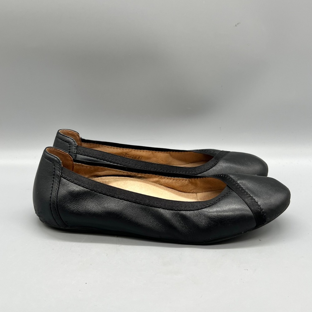 Vionic Ballet Flats Womens 7 Black Leather Orthotic Support Caroll Slip On Shoes